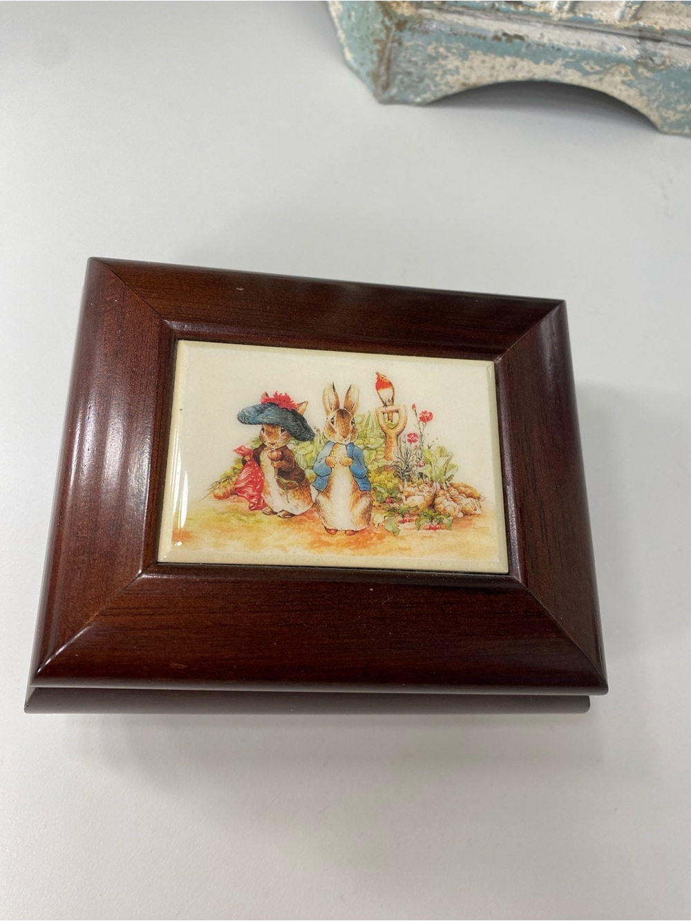Symphony Music Wooden Trinket Box with Beatrix Potter Peter Rabbit Tile